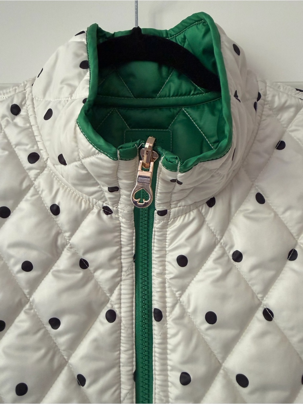 Kate Spade Reversible Quilted Vest Emerald/Green Bean/Cream Polka Dot Size XL - Picture 8 of 11
